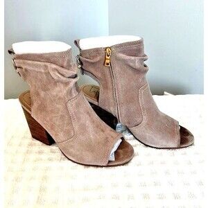Latigo Arma Open Toe Suede Ankle Booties Taupe Block Heel Size 10